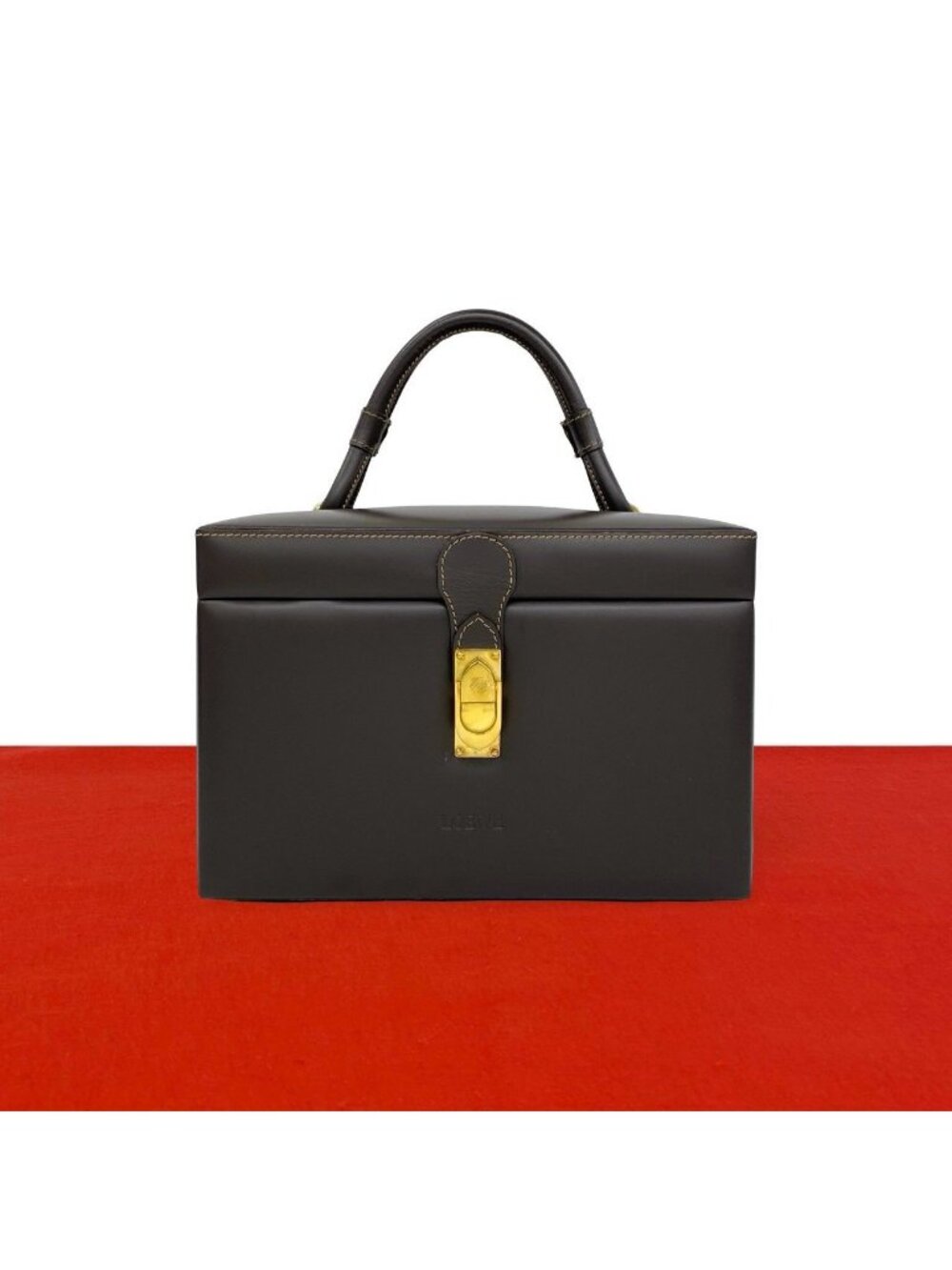 Loewe Vintage Anagram Logo Leather Handbag Vanity Bag Brown